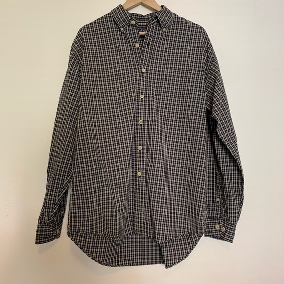 GH Bass Navy Taupe Plaid Button Down Shirt Men's Size Medium - Picture 6 of 7